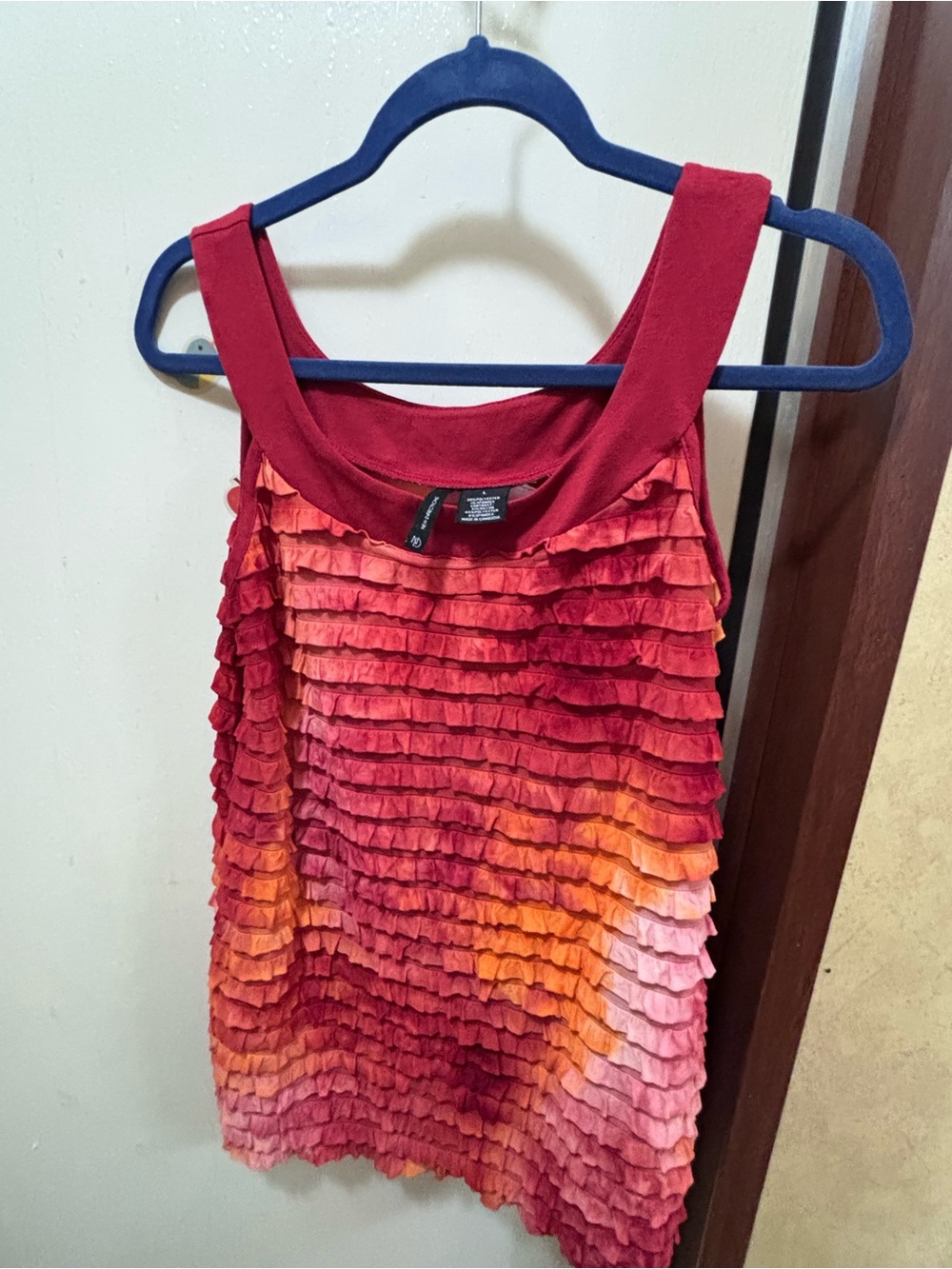 new directions Ombre Ruffle Tank Top in Red, Orange and Pink